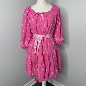 A Loves A Pink Bohemian Dress with Embroidered Details